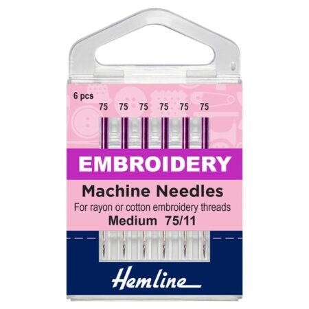 Hemline Sewing Machine Needles: Embroidery: Fine 75/11: 6 Pieces