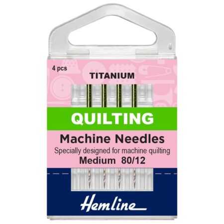 Hemline Sewing Machine Needles: Titanium: Quilting: Medium 80/12: 4 Pieces
