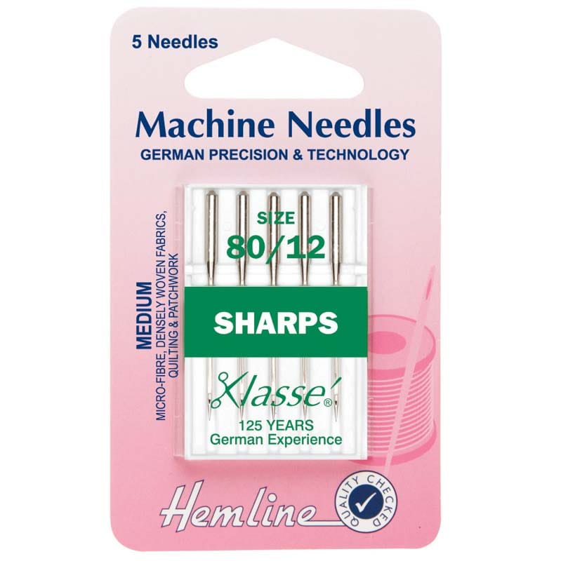 Hemline Sewing Machine Needles: Sharp/Micro: Medium 80/12: 5 Pieces
