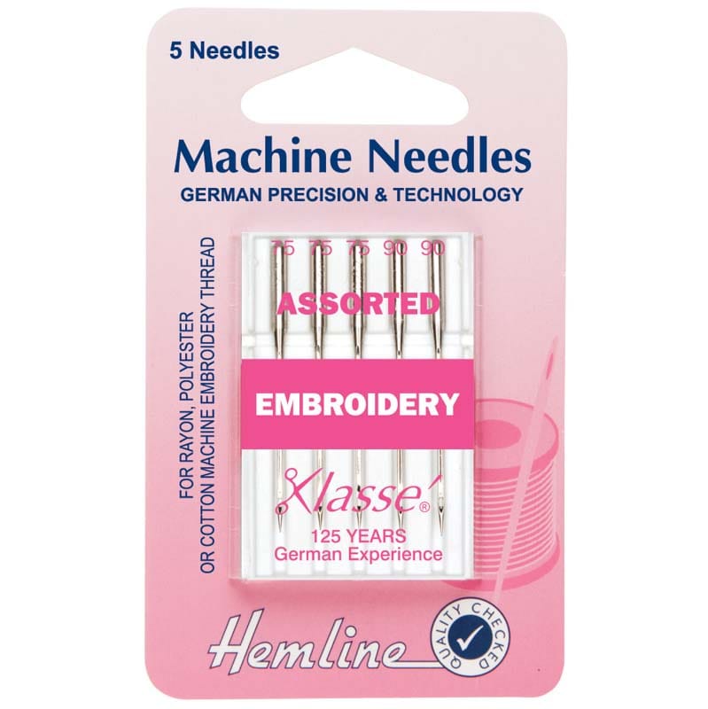Hemline Sewing Machine Needles: Embroidery: Mixed: 5 Pieces