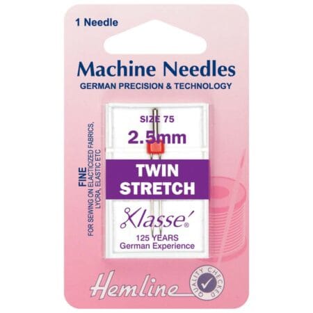 Hemline Sewing Machine Needles: Twin Stretch: 75/11, 2.5mm: 1 Piece