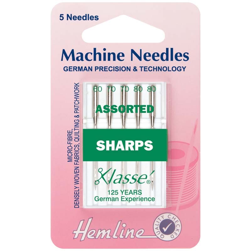 Hemline Sewing Machine Needles: Sharp/Micro: Mixed: 5 Pieces