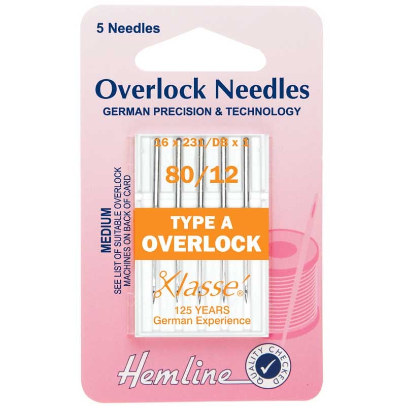 Hemline Overlock/Serger Machine Needles: Type A: 80/12: 5 Pieces
