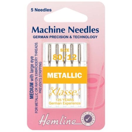 Hemline Sewing Machine Needles: Metalfil 80/12: 5 Pieces