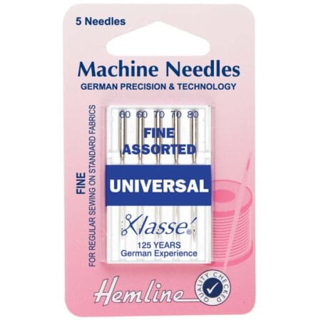 Hemline Sewing Machine Needles: Universal: Mixed Fine: 5 Pieces